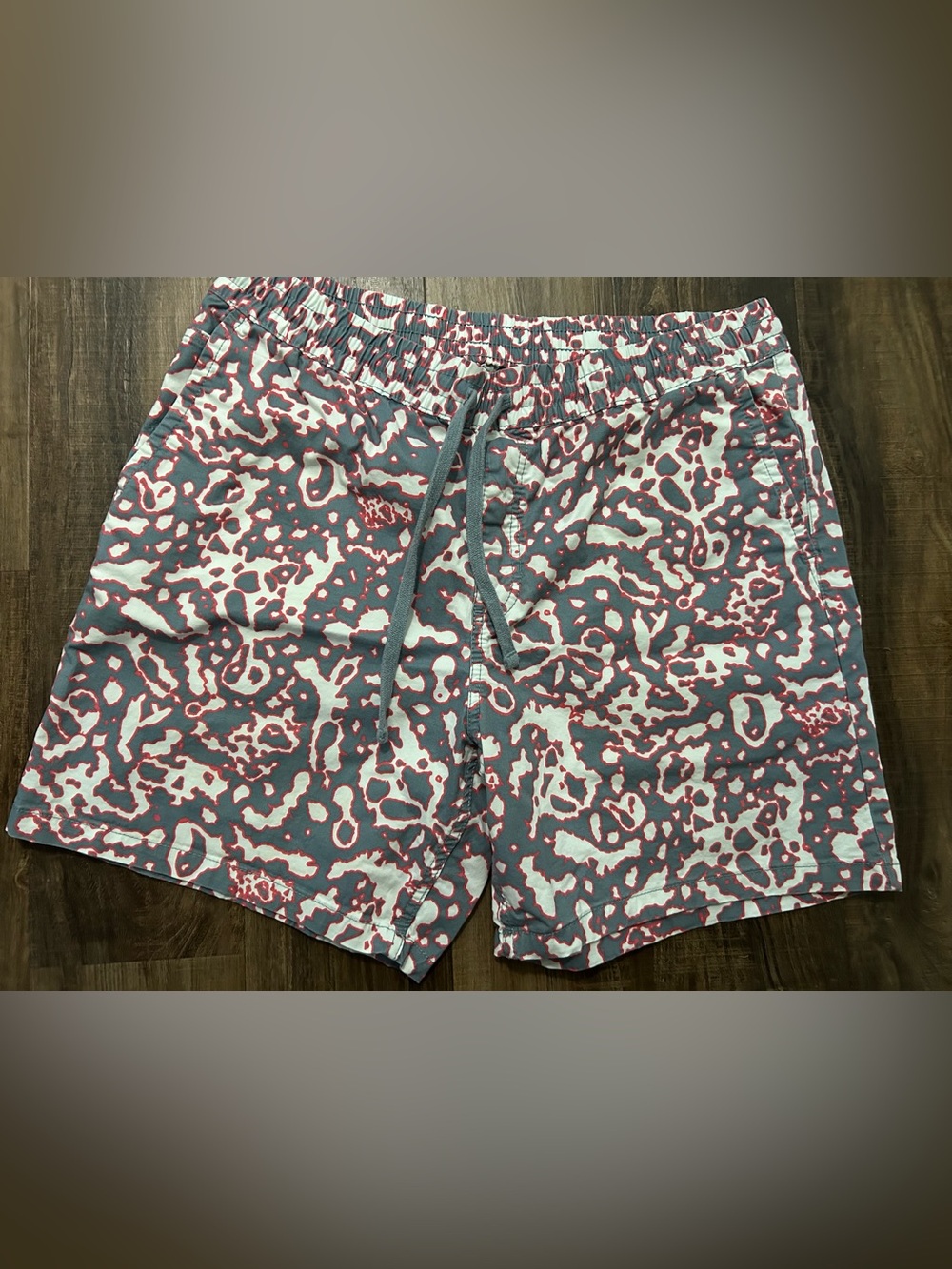 Vans Range Relaxed Graphic Print Shorts Mens Large 7" Cotton Blend Gray Red